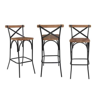 Imagem de Kit 3 Banquetas Industrial em Aço e Madeira Maciça Laís