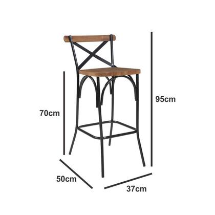 Imagem de Kit 3 Banquetas Industrial em Aço e Madeira Maciça Laís