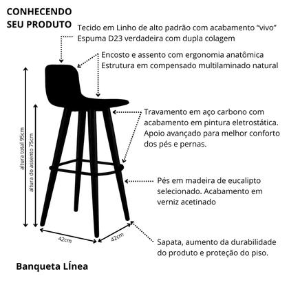 Imagem de Kit 3 Banquetas Línea Reforçadas Aço e Madeira Maciça Cinza