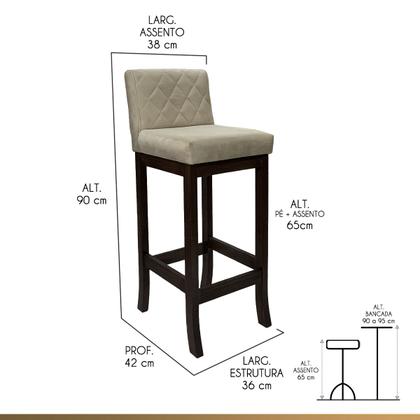 Imagem de Kit 3 Banquetas Média com Encosto Matelassê Tóquio Madeira Maciça Maciça Suede Bege CCS