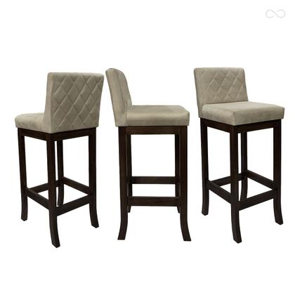 Imagem de Kit 3 Banquetas Média com Encosto Matelassê Tóquio Madeira Maciça Maciça Suede Bege CCS