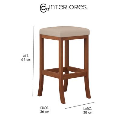 Imagem de Kit 3 Banquetas Média Estofada Barcelona 38x64Cm Bancada Madeira Maciça Castanho Suede Bege - CCS