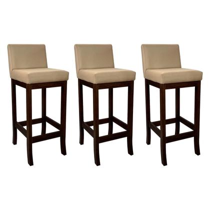 Imagem de Kit 3 Banquetas Média Estofada em Madeira Maciça Capuccino Melody Suede Bege
