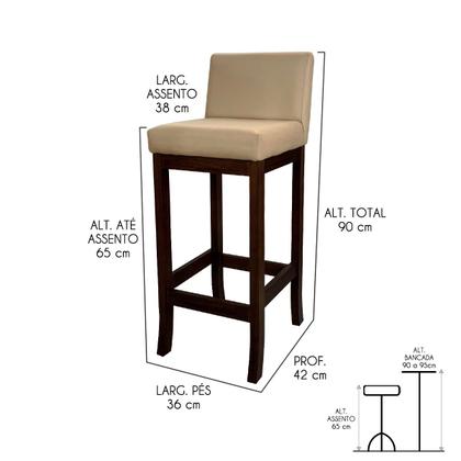 Imagem de Kit 3 Banquetas Média Estofada em Madeira Maciça Capuccino Melody Suede Bege