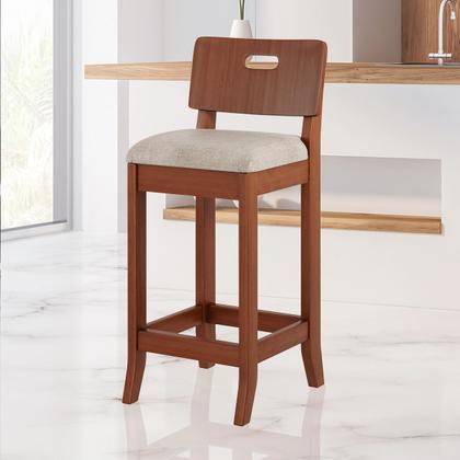 Imagem de Kit 3 Banquetas Média Estofada Encosto Dubai 36x90Cm Madeira Maciça Linho Bege M58