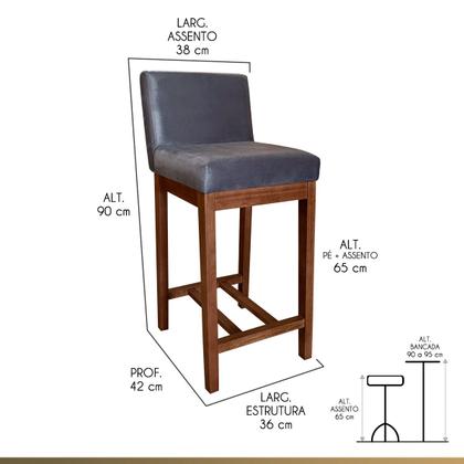 Imagem de Kit 3 Banquetas Média Estofadas Lisboa 90 Cm Madeira Maciça Suede Cinza CCS