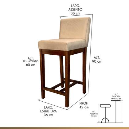 Imagem de Kit 3 Banquetas Média Estofadas Lisboa Madeira Capuccino Suede CCS