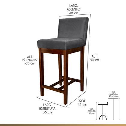 Imagem de Kit 3 Banquetas Média Estofadas Lisboa Madeira Capuccino Suede Cinza CCS