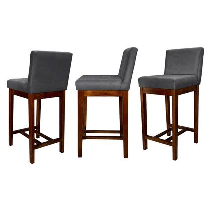 Imagem de Kit 3 Banquetas Média Estofadas Lisboa Madeira Capuccino Suede Cinza CCS