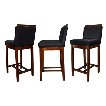 Imagem de Kit 3 Banquetas Média para CozinhaLíbia Madeira Capuccino Suede Preto CCS
