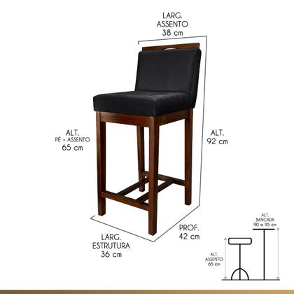 Imagem de Kit 3 Banquetas Média para CozinhaLíbia Madeira Capuccino Suede Preto CCS
