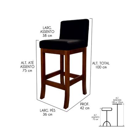 Imagem de Kit 3 Banquetas para Bancada Alta em Madeira Castanho Melody Suede Preto