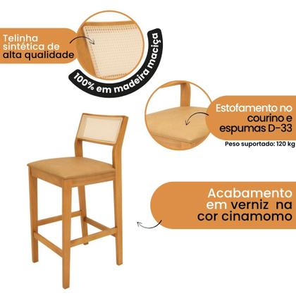 Imagem de Kit 3 Banquetas Viena Tela Sextavada Madeira Maciça Cinamomo Estofado material sintético