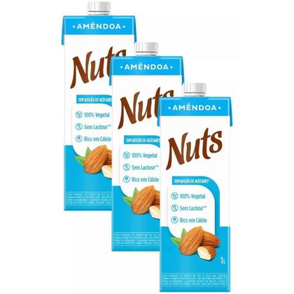 Imagem de Kit 3 Bebida De Amêndoa Original Zero Açúcar Nuts 1L