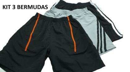 Imagem de kit 3 Bermuda Shorts Maculino 38 ao 44 Tactel, Academia, Lazer, Treino, Esporte