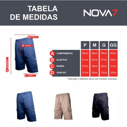 Imagem de Kit 3 Bermudas Calção Brim Sarja Elástico Cordão Cargo 5 Bolsos Masculino Algodão Mecânico Uniforme