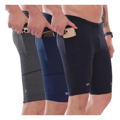 Imagem de Kit 3 Bermudas De Compressão Masculina Com Bolso Corrida