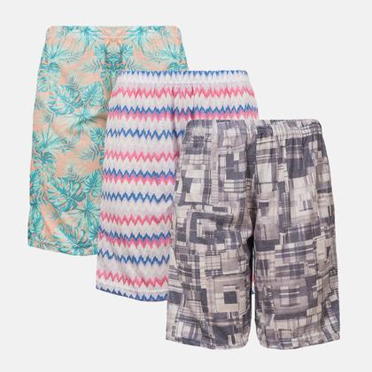 Imagem de Kit 3 Bermudas Femininas Senhora Malha Estampado Cós Alto