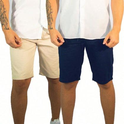 Imagem de Kit 3 Bermudas Sarja Masculina Alfaiataria Chino Corte Faca Mauricinho Muitas cores