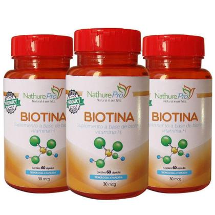 Imagem de Kit 3 Biotina 60 Cápsulas 30Mcg