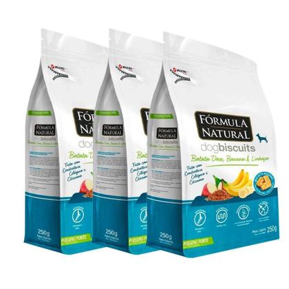 Imagem de Kit 3 Biscoito Formula Natural Cães Porte Pequeno Batata Doce e Banana 250g