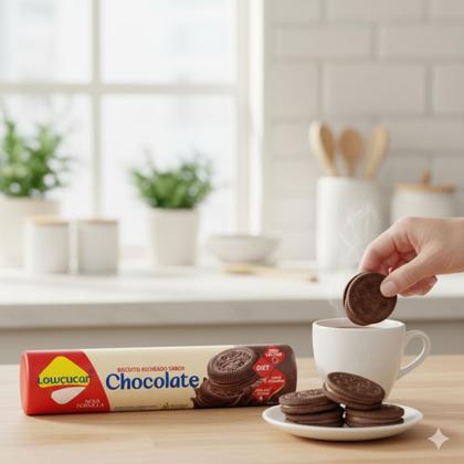 Imagem de Kit 3 biscoito recheado diet zero lactose chocolate 120g lowçucar