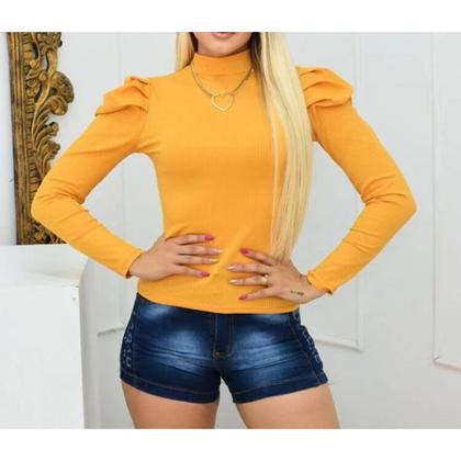 Imagem de Kit 3 Blusas canelada feminina manga longa princesa gola alta elegante