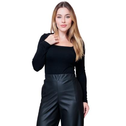 Imagem de Kit 3 Blusas Feminina Decote Quadrado Manga Longa
