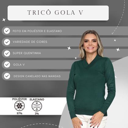 Imagem de Kit 3 Blusas Feminina Gola V Tricô Macio Sueter Manga Longa Inverno Casual 