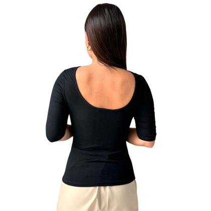 Imagem de Kit 3 Blusas Feminina Manga 3/4 com Abertura nas Costas