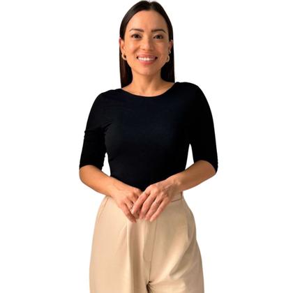 Imagem de Kit 3 Blusas Feminina Manga 3/4 com Abertura nas Costas