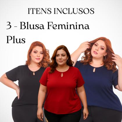 Imagem de Kit 3 Blusas Feminina Plus Size IdeaI para o Dia Dia Tabalho Noite Festa Soltinha Moda Blogueira