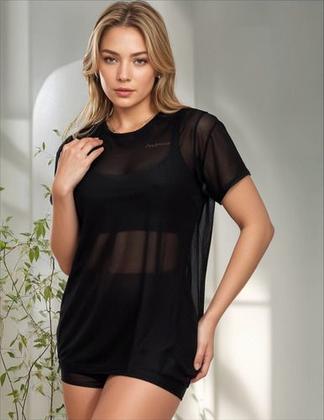 Imagem de Kit 3 Blusas Manga Curta Tule Transparente Fitness Academia