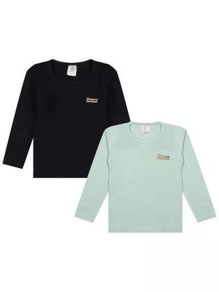 Imagem de Kit 3 Blusas Manga Longa Bebê Menina Algodão Lisa conforto para bebê blusas manga longa infantil