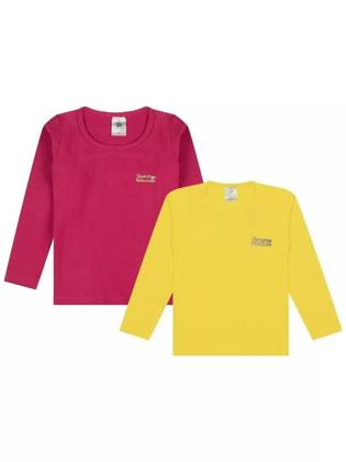 Imagem de Kit 3 Blusas Manga Longa Bebê Menina Algodão Lisa conforto para bebê blusas manga longa infantil