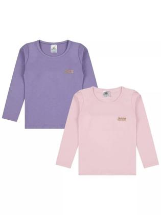 Imagem de Kit 3 Blusas Manga Longa Bebê Menina Algodão Lisa conforto para bebê blusas manga longa infantil