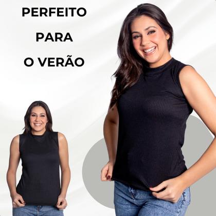 Imagem de Kit 3 Blusinha Regata Canelada Básica Gola Alta Casual Tendência Cores Candy