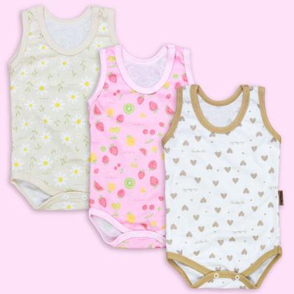 Imagem de Kit 3 Bodies Bebê em Malha Leve e Fresquinha para o Calor Cor:meninaTamanho:6-9m