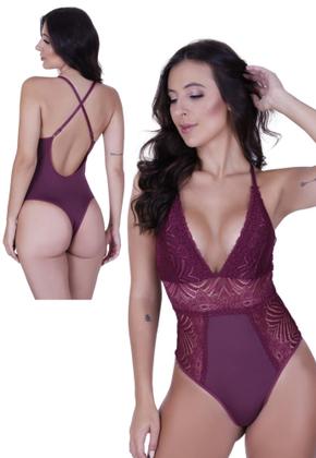 Imagem de Kit 3 Body de Renda Sem Bojo Com Decote Profundo-c4 KIT 3 BODY POCAH PRETO FROZEN BORDO