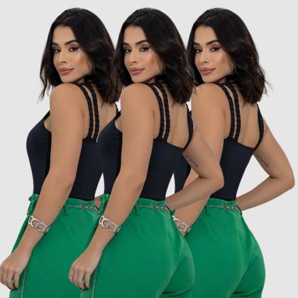 Imagem de Kit 3 Body Feminino Suplex Atacado Detalhe Trançado Verão