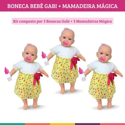 Imagem de Kit 3 Bonecas Bebê Gabi + Mamadeira Mágica