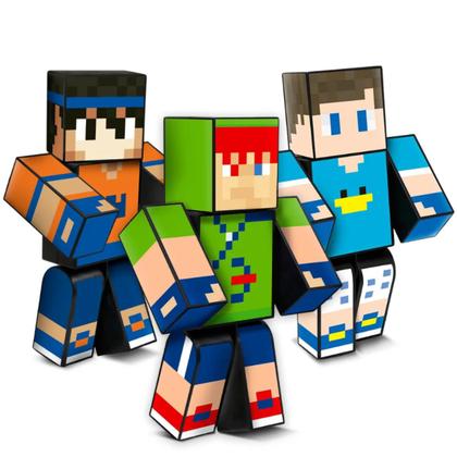 Imagem de Kit 3 Bonecos Minecraft Familia Arqueira 25cm Gamer Youtuber