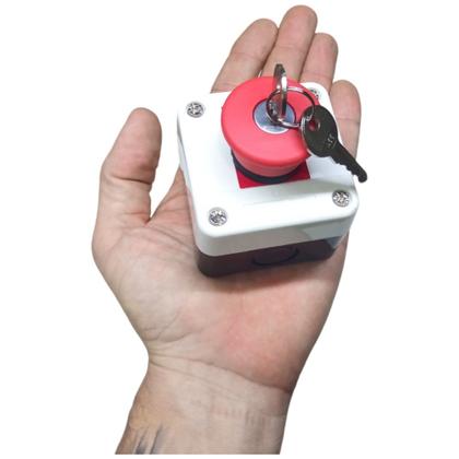 Imagem de Kit 3 Botoeira Botão de Emergência Cogumelo com Chave e Caixa de Sobrepor