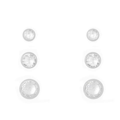 Imagem de Kit 3 Brincos Trio Feminino Zircônia Cravação Inglesa De Prata 925