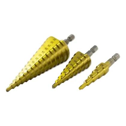 Imagem de Kit 3 Brocas Escalonada Aço Profissional Para 12mm/20mm/32mm