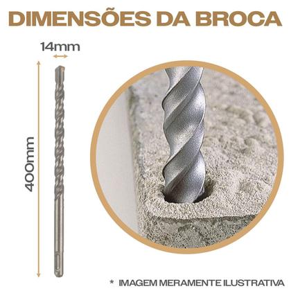 Imagem de Kit 3 Brocas Sds Plus 14Mm X 400Mm Metal Duro Furar Concreto