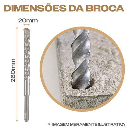 Imagem de Kit 3 Brocas Sds Plus 20Mm X260Mm Metal Duro Para Martelete