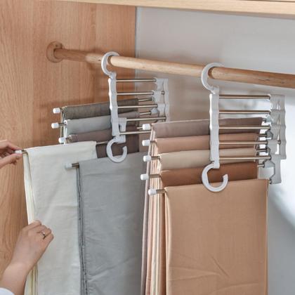Imagem de Kit 3 Cabide Multiuso Para Calças Organizador Em Aço Inox 5 Divisórias