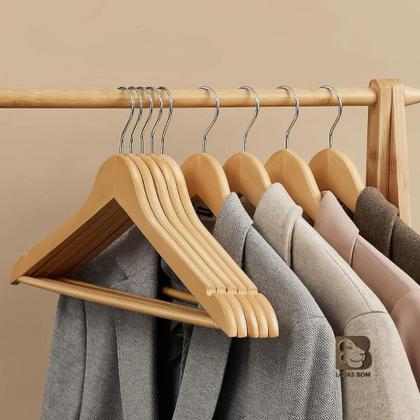 Imagem de Kit 3 Cabides De Madeira Com Verniz Premium E Gancho 360 Cromado Versátil Para Roupas Calças Loja
