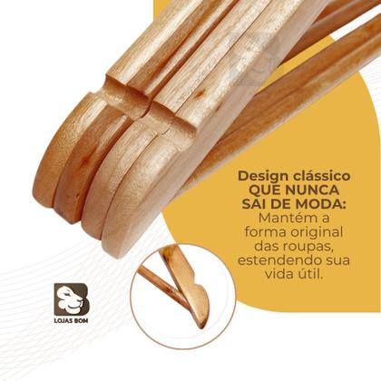 Imagem de Kit 3 Cabides De Madeira Com Verniz Premium E Gancho 360 Cromado Versátil Para Roupas Calças Loja